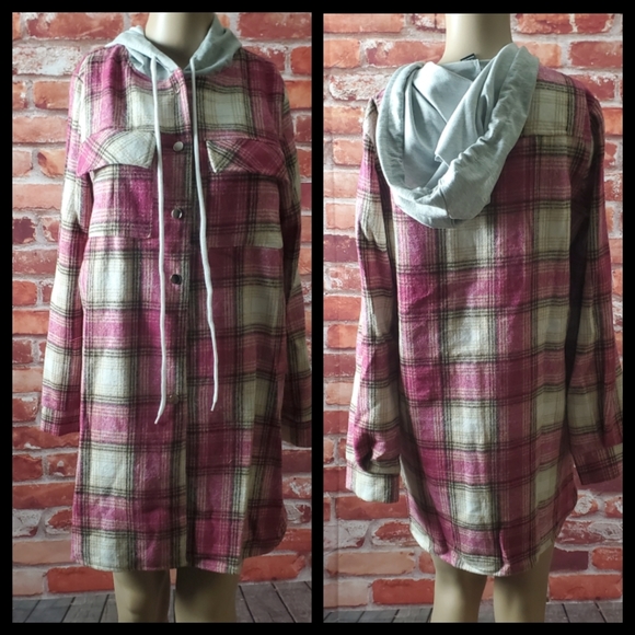 Pink Hooded Flannel Plaid Shirt Jacket XXL NWOT - Picture 6 of 6